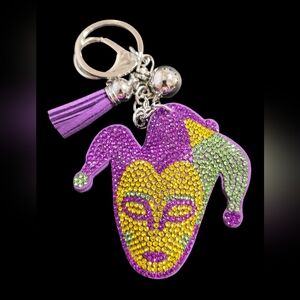Colorful Jester Bag Charm Keychain with Rhinestones